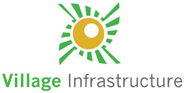 Logo for Village Infrastructure: yellow sun with green rays, text "Village Infrastructure" below.