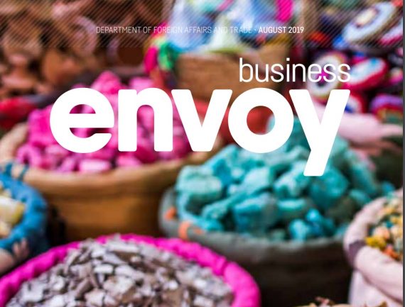 "Magazine cover of Envoy Business by Department of Foreign Affairs and Trade, August 2019."
