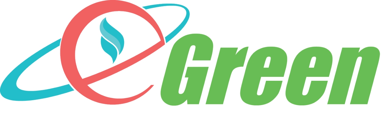 Logo for eGreen, featuring stylized red, blue, and teal flames in a green wordmark.