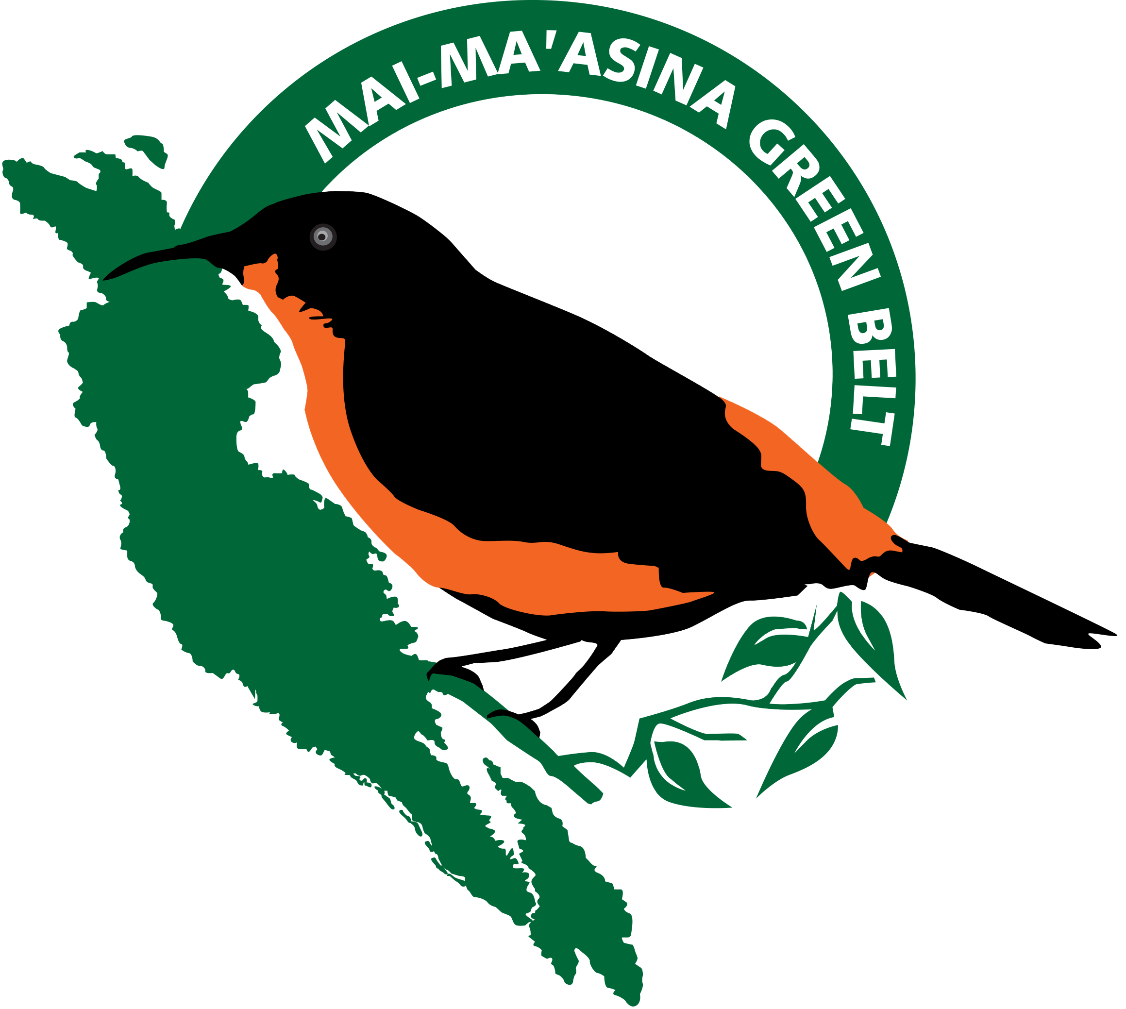 1. A logo of Mai-Ma'asina Green Belt featuring a lively bird perched on a branch.